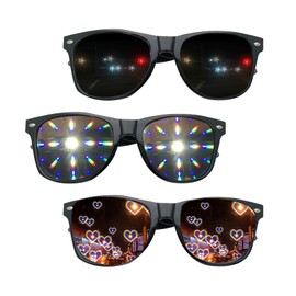 HUATEEN Diffractions Party Glasses, Pack of 3 3D Prism, Heart Star Fireworks Effect, Rave Glasses, Kaleidoscope Glasses, Party Glasses for Men and Women, for Parties, Clubs and Concerts