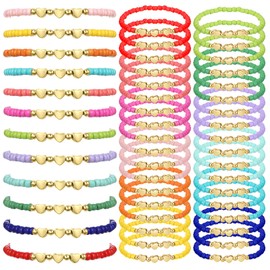 Cunno 36 Pcs Kids Friendship Bracelets for Girls Letter Heart Beads Bracelets Stretchy Cute Bracelet Pretend Play Beaded Bracelets Inspirational Bracelets for Kids (Heart Style)
