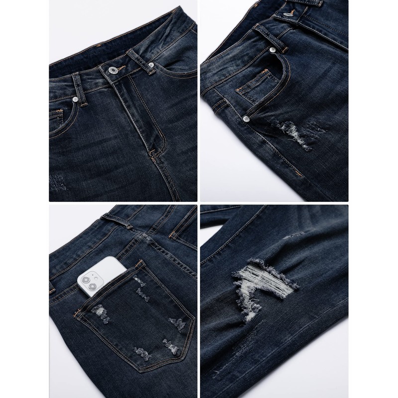 luvamia Women's Casual High Waist Ripped Capri Jeans Blue Jeans