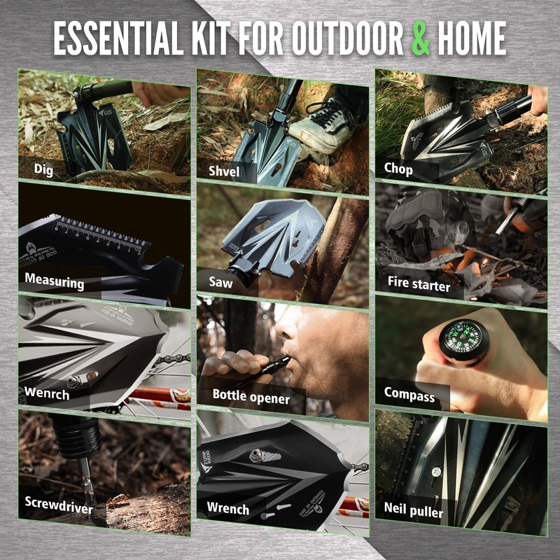 Zune Lotoo Tactical Shovel Survival Tool, 18 in 1 Small