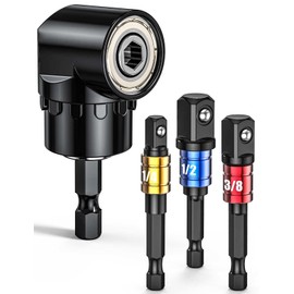 Angle Drill Attachment, Mellbree Cordless Screwdriver Angle Attachment 105° Attachment Adapter, 1/4 Inch 3/8 Inch 1/2 Inch Hex Socket Adapter Wrench Nut Set for Hand Screwdrivers, Electric