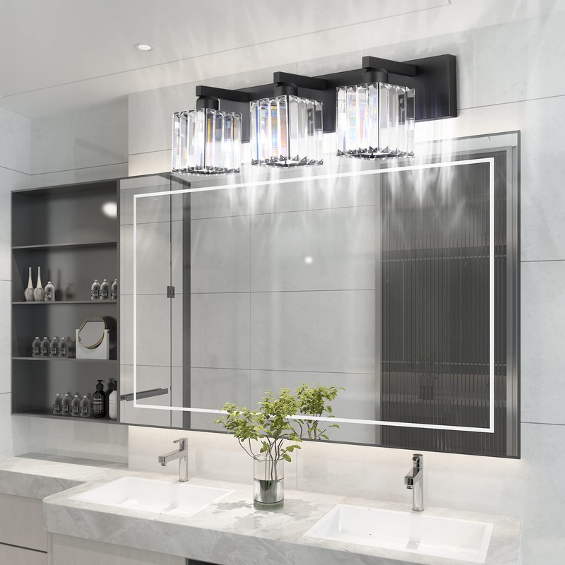 Aipsun Black Vanity Light Bathroom Lighting Fixtures 3 Light Crystal