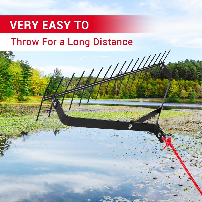 YIVIKPE 32" Aquatic Weed Rake, 6.3" Steel Rod Lake Weed