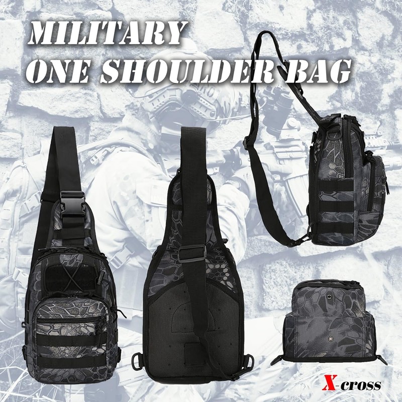 X-cross Military Body Bag, Large Capacity, 3-Way, One Shoulder, Lightweight,
