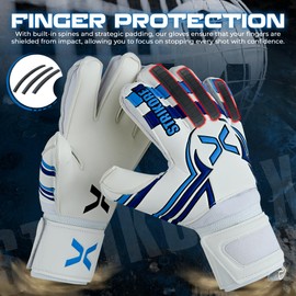 StrikoreX Goalie Gloves for Kids & Youth with 4mm Latex Palm, Strong Grip Adults & Boys Soccer Football Gloves with Fingers Save (White, 10)