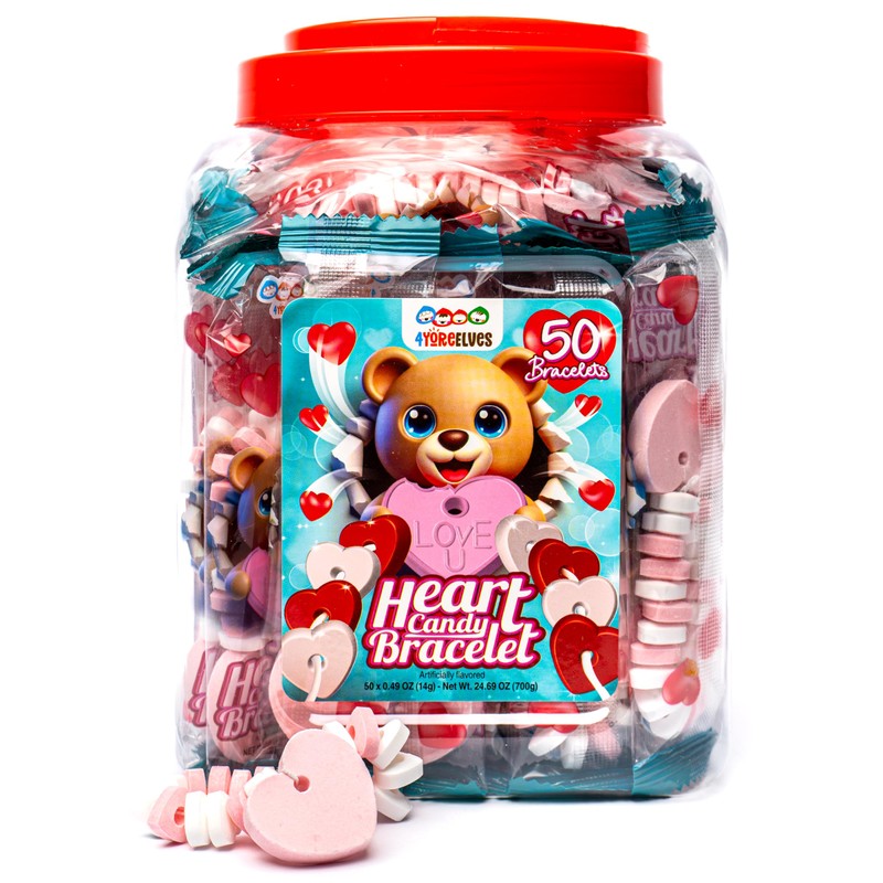 50 Heart Candy Bracelets with Heart Shaped Candy Beads and