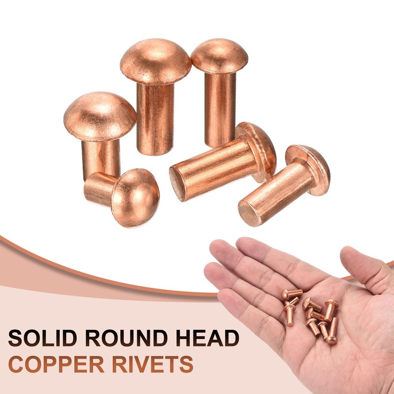 sourcing map 30 Pcs 13/64" x 35/64" Round Head Copper