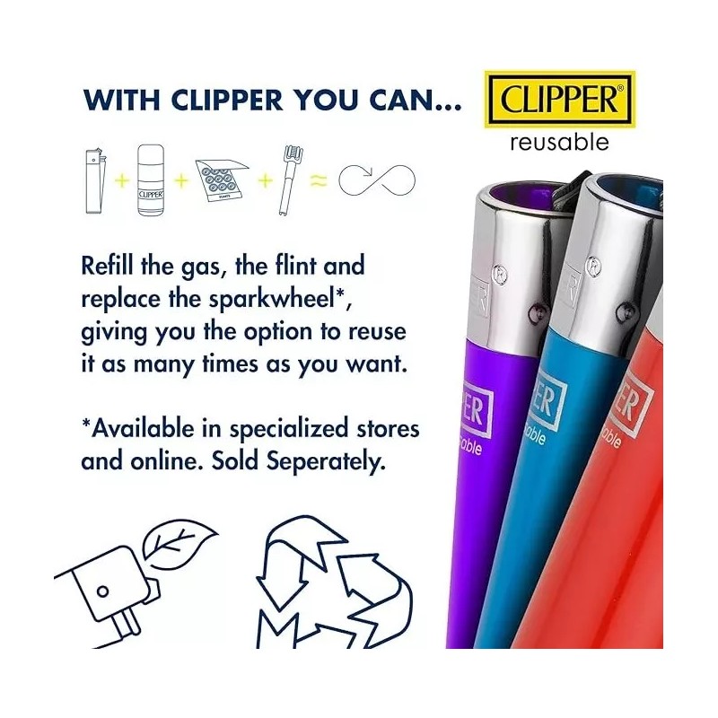 Clipper - Classic Large Reusable Lighter 48 Pack - Solid