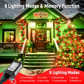 Minetom 1000 LED Christmas Tree Lights, 328 FT Green Wire LED Decorative Fairy Lights with Remote & 8 Modes, Waterproof for Outdoor Xmas Holiday Party Garden Wedding Home Decor, Red ＆ Green