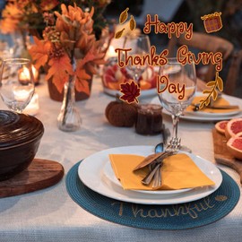 FunWheat Round Placemats Set of 6 Table Mats for Thanksgiving Tables Washable Non-Slip Place mats 15 Inch for Fall(Thankful,6pcs)