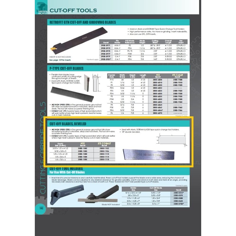 HHIP 2000-1110 HSS Cobalt Cut-Off Blade, 1/8" x 1/2" x