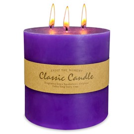 Extra Large 3 Wick Purple Pillar Candle, 6" x 6", 120 Hours of Burn Time