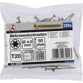 BGS Diy 80995 | Multi-Purpose Screws | T-Star (for Torx) T20 | 4.0 x 50 mm | 125 pcs.