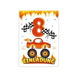 12 Invitations for 8th Children's Birthday Boys Monster Truck Car Invitations for Eighth Birthday Children Colourful Birthday Invitations