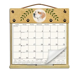 Wooden Refillable Orange English Setter Calendar Holder Filled with The Rest of 2025 and 2026 calendars and an Order Form for 2027