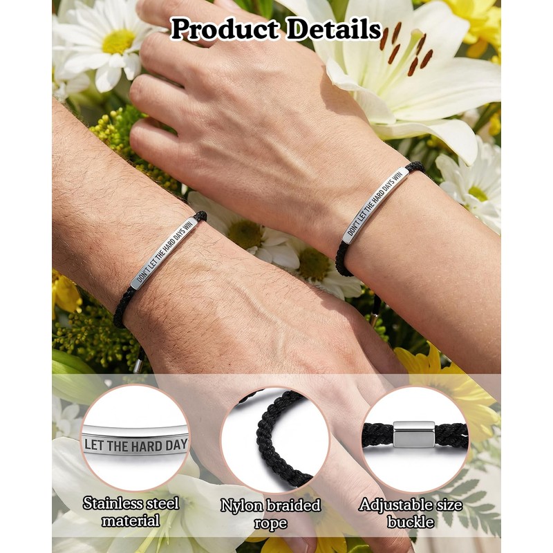 Geyynow 2 Pcs Dont Let the Hard Days Win Bracelet,