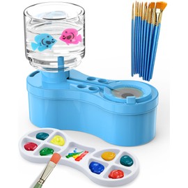 Paint Brush Cleaners, with Paint Palette and Brush Holder for Watercolor/Oil Acrylic and Water-Based Paints, Portable Paint Station & Rinsing Tool,Gift for Kids/Adults/Artist/Beginners Blue