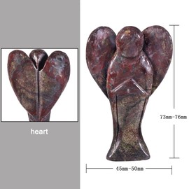 Nupuyai 3" Dragon Bloodstone Guardian Love Heart Crystal Angel Statue, Carved Pocket Angel Figurine Spiritual Healing Stone Ornament for Home Office Decor