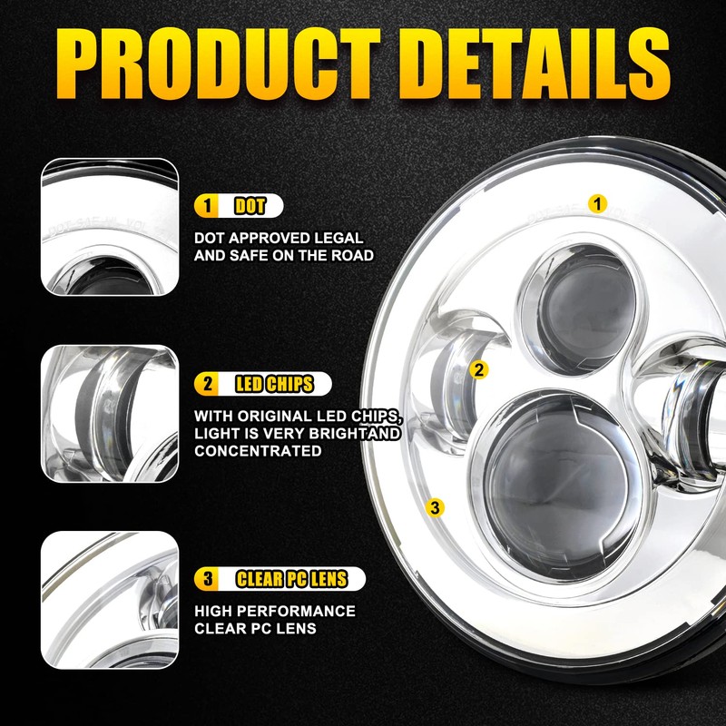 LX-LIGHT Chorme 7 Inch Motorcycle LED Headlight with 4.5 Inch