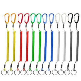 HiBD Fishing Lanyard Coiled Lanyard Multi Colored Fishing Tether with Carabiner for Fishing Hunting Hiking Boating Camping Tools 12pcs