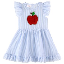 HH Family Back to School Outfits for Girls Kids Toddler Kindergarten Preschool Elementary Classroom Casual Dress (US, Numeric, 5, Regular, Apple Dress)