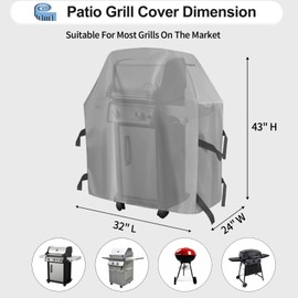 OutdoorLines Waterproof Heavy Duty BBQ Grill Cover - Universal Barbecue Grill Covers UV Resistant Barbeque Gas Grill Cover for Outdoor Outside Grill, 32L x 24W x 43H Inch, Gray
