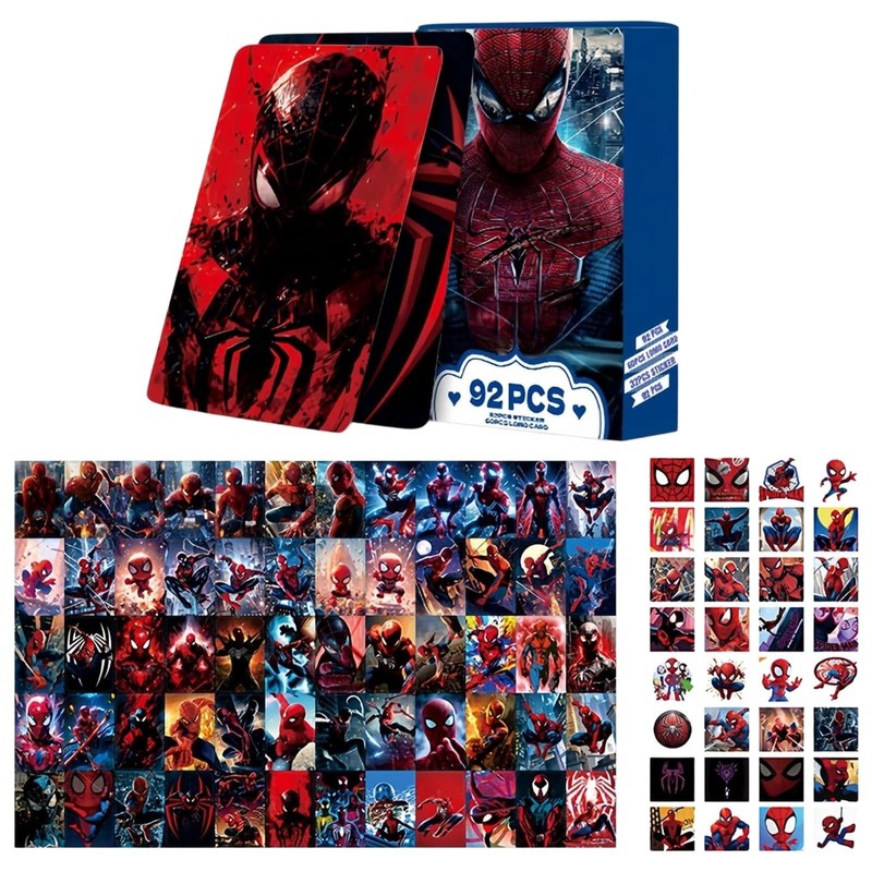 92Pcs Spider Lomo Cards and Stickers Set, 60 Pcs Mini