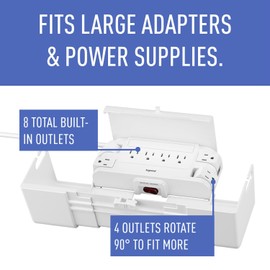 Legrand - Wiremold Cable Management Kit, White Cord Hider with Cable Management Box, Wiremold Outlet Box with 8 Outlets, Wire Management Box 4 x 9.6 x 5.1 inches, CCBP8-WH