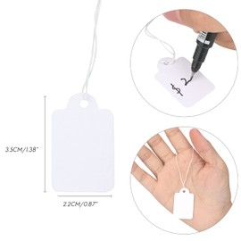 G2PLUS Pack of 500 Small Price Labels, Hanging Labels, White Marking Labels, 22 mm x 35 mm Price Tags, Gift Tags with Cord