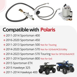 Rear Brake Caliper & Master Cylinder & Hose Line Compatible with Polaris 400 450 500 570 800 ETX Hawkeye 325 400 2011-2014, OEM# 1911415 1911688 1912301 1911671 1913040