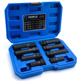 VEXPLO Spline Lug Nut Socket Set, 8 Piece SAE & Metric Locking Lug Nut Removal Tool, Wheel Lock Removal Kit for Easy Removing of Aftermarket & Factory Wheel Lug Nuts