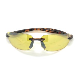 MyUV Sun Readers Rimless Maui Wrap Polarized or Non-polarized Lightweight TR90 Frame Bifocal Sunglasses (Tortoise Frame/Night Driving Yellow Lens, 2)