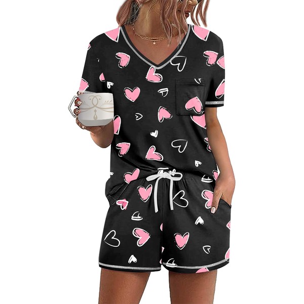 Ekouaer Women's Pajamas Sets Short Sleeve Lounge Sets Sleepwear Casual