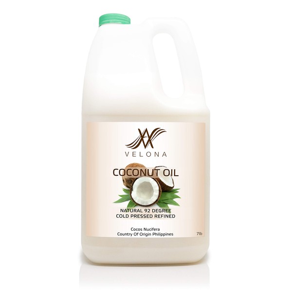 Coconut Oil 92 Degree by Velona - 7 lb | 100% Pure and Natural Carrier Oil | in jar | Refined, Cold Pressed | Skin, Face, Body, Hair Care | Use Today - Enjoy Results