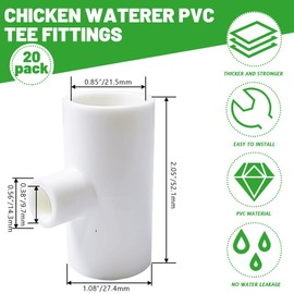 20 Pack Chicken Waterer PVC Tee Fittings, Automatic Poultry Waterers PVC Fittings for Threaded Chicken Water Cups/Nipples and Poultry Water Feeder, Fits 3/4" Sch. 40 Pvc Pipes & 1/8" FTP Threads