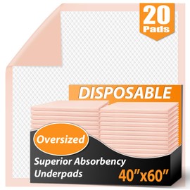 MKISS Oversized Bed Pads 40" x 60"(20 Counts), Heavy Duty Ultra Absorbent Underpads, Chucks Pads Disposable for Adults, Children, Babies, Elderly and Pets