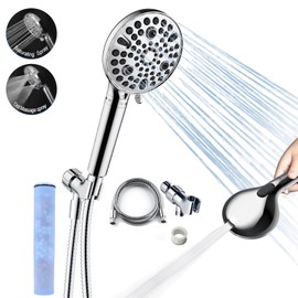 Filtered Shower Head with 2 Filters, High Pressure 10 Spray Mode Showerhead with Filters, Water Softener Filters Beads for Hard Water, Shower Heads with Handheld Spray Hose and Bracket