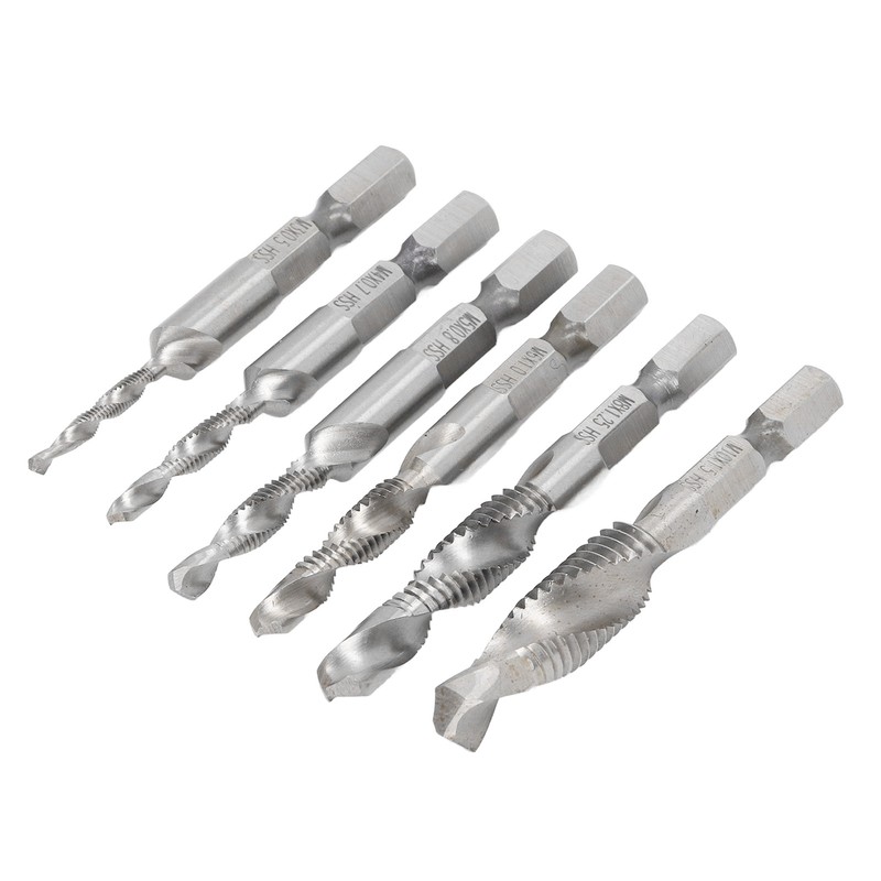 6PCS Hex Shank Combination Drill Tap 3 in 1 HSS