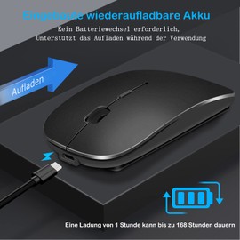 QYFP Bluetooth Maus, Wiederaufladbare Leichte Kabellose Maus Kompatibel mit MacBook Pro/Air/Android/iOS Tablet/Laptop/PC/Mac/Computer, Schwarz