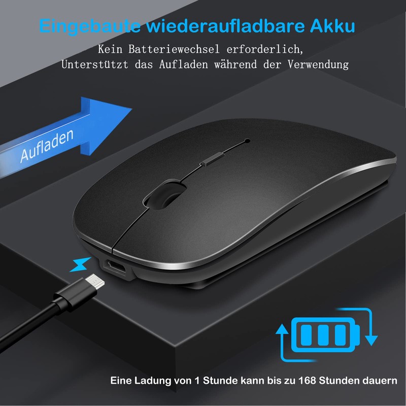 QYFP Bluetooth Maus, Wiederaufladbare Leichte Kabellose Maus Kompatibel mit MacBook