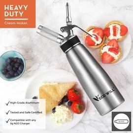 ECO-WILL Stainless Steel Whipped Cream Dispenser, Cream Whipper with 3 Various Stainless Culinary Decorating Tips & Cleaning Brush, 1-Pint / 500 mL,Homemade Cream Maker-N2O Chargers (Not Included)