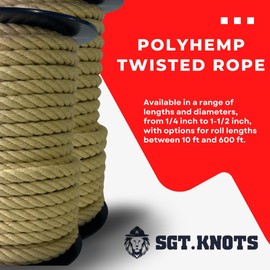 SGT KNOTS PolyHemp Twisted Rope - Synthetic Polypropylene with Natural Hemp Look for Landscaping, Home Decor, Weatherproof, UV Resistant & Outdoor Projects - (5/8in x 100FT)