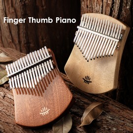hluru 17-Key Finger Thumb Piano Portable Musical Instrument Solid Wood Body for Kids Adults Music Lover Beginners Professional with Tuning Hammer Wipe Cloth Notes Sticker
