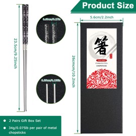 DONGDA 2 Pairs Metal Chopsticks Couple Set, Reusable Chopsticks 304 Stainless Steel Chopsticks, Dishwasher Safe Chop Sticks Laser Engraved, Premium Korean Japanese Chinese Chopstick Gift Set, Silver