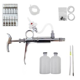 5ML Livestock Syringe Injection,Adjustable Continuous Injection Gun Semi-Automatic Syringe with 10 Needles for Horses, Cattle, Pigs, Sheep