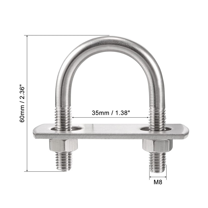 sourcing map Round U-Bolt 1.38"(35mm) Inner Width 60mm Length Steel