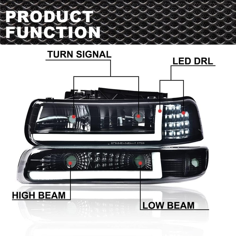 CNNELL LED Headlights Assembly Compatible with Chevy Silverado 1999-2002/ Suburban