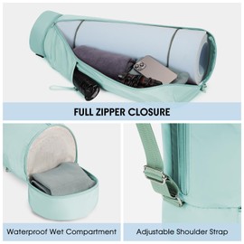 sportsnew Women's Yoga Bag with Wet Compartment and Bottle Pocket, Full Zip, Yoga Mat Bag, Adjustable Shoulder Strap, Gym Yoga Bag (Mint Green)