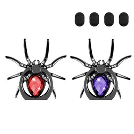 2pcs Spider Cell Phone Ring Holder Stand, Aircawin Cute Phone Finger Stand Cool Animal Phone Grip Kickstand with 4pcs Ring Holder Hanging Hook for All Smartphone,Tablets(Purple+Red)