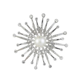 Rhinestone Sun Brooch Pins for Women Girl Crystal Shiny Pearl Star Celestial Brooches Lapel pins Exaggerated Hypoallergenic Star Scarf Button Clothing Decor Accessories Jewelry (Silver)